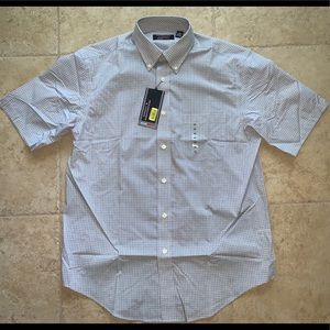 White and blue checkered shirt sleeve button down